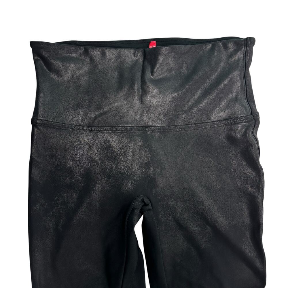 SPANX Black Faux Leather Leggings Womens Large SPANXshape Stretchy Compression‎ - Picture 8 of 8